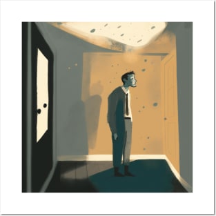 Abstract Illustration on man with depression stand in the room Posters and Art